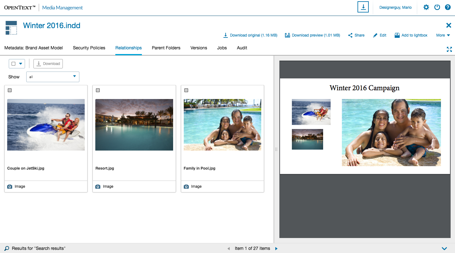 OpenText Media Management Adobe CC Integration linked asset