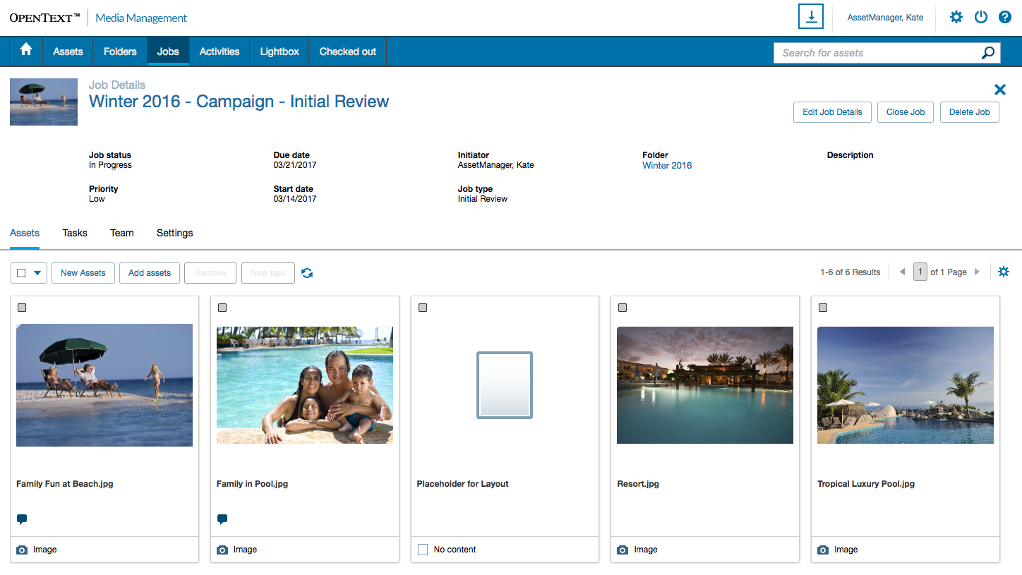 OpenText Media Management Job Asset View