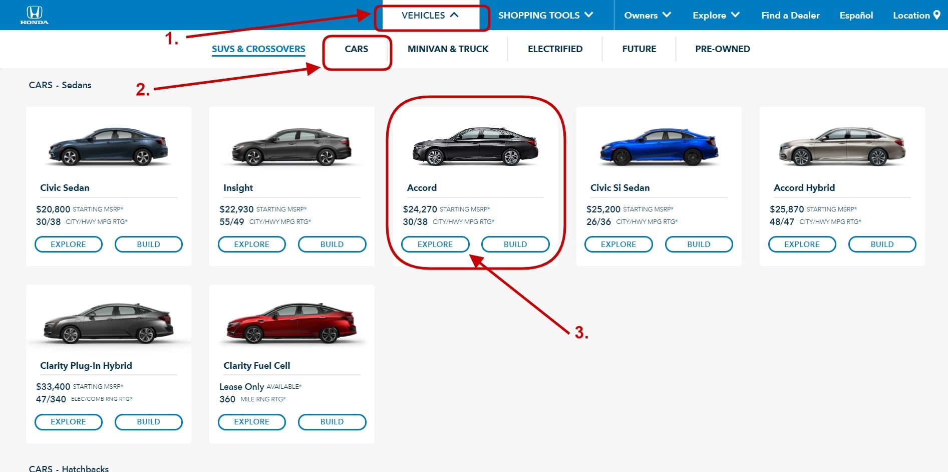 Avoid eCommerce mistakes Screenshot from the official Honda Auto website