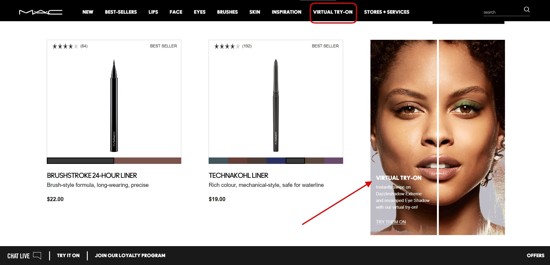 Screenshot from the official MAC Cosmetics website
