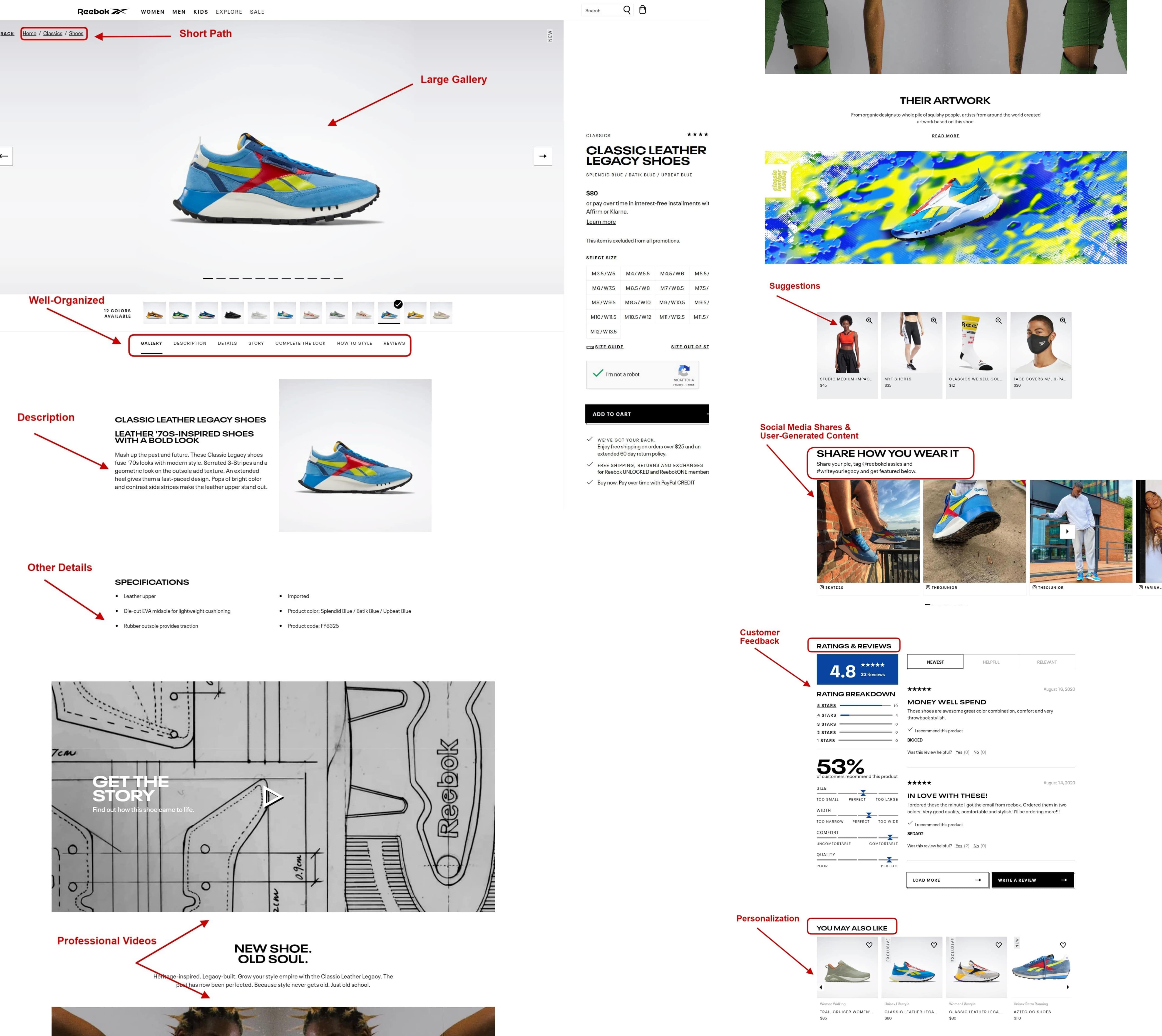 Avoid eCommerce mistakes Screenshot from the official Reebok website
